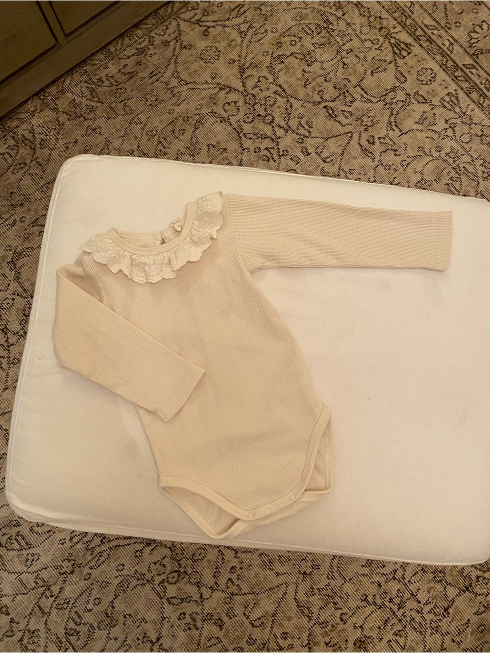 Quincy Mae Cream Long-Sleeve Lace Collar Bodysuit